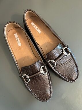 Geox Women's Dark Brown Patent Leather Bit Loafers